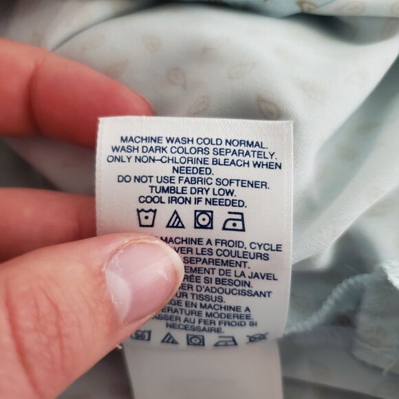 Lands End Womens Light Blue Geometric Button Front Blouse Pockets Career Stretch - Picture 5 of 9